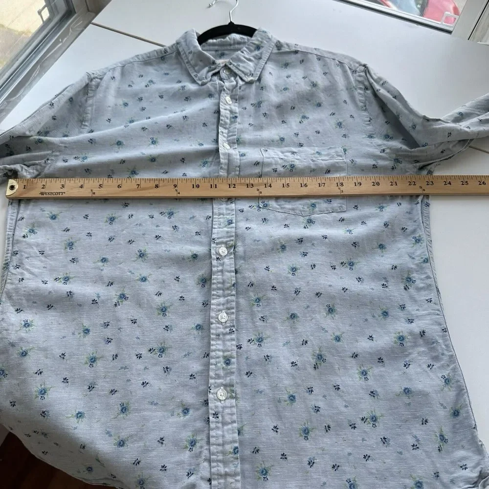 Brooks Brothers Red Fleece Linen Blend Shirt Men's Large Blue Floral Long Sleeve - Picture 5 of 10